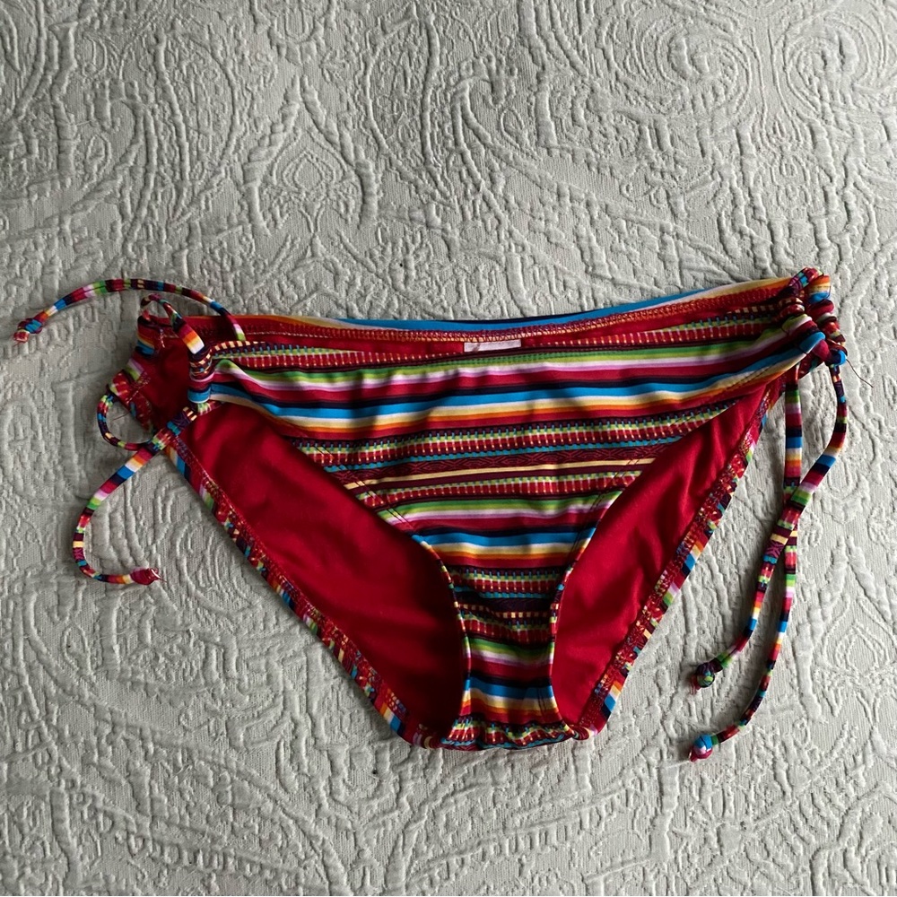 Mossimo Supply Co. Red multicolor striped side-tie bikini bottom size small
